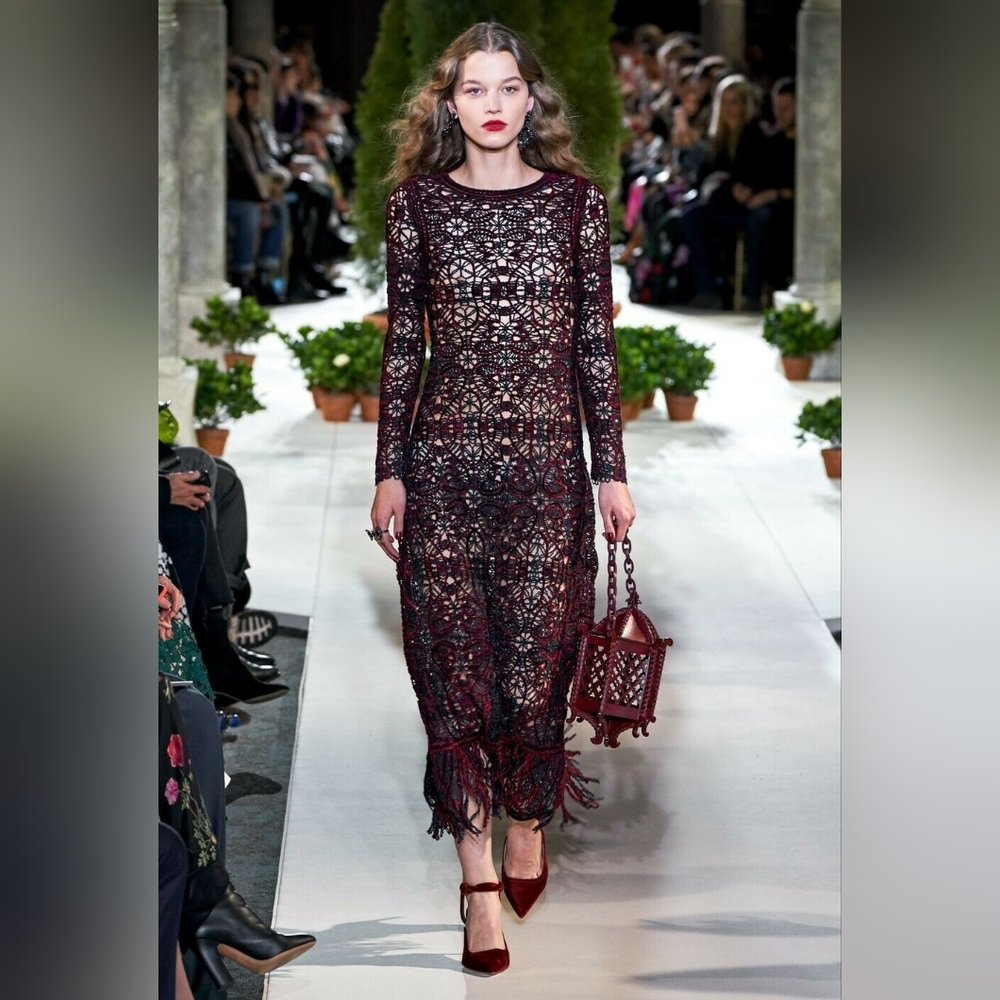$5,990 NEW OSCAR DE LA RENTA EXCLUSIV BEAD BIRD NEST RUNWAY MIDI DRESS US 6